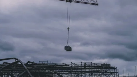 Workers and crane at the construction site Stock Footage 87800232