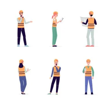 Workers and engineers of quarry mining set flat vector illustration isolated. Stock Illustration