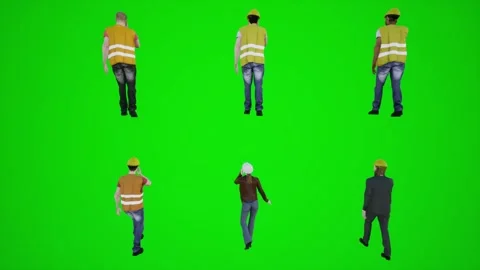 Workers and engineers walking in the building talking 3D animation on the phone Video stock 252661600