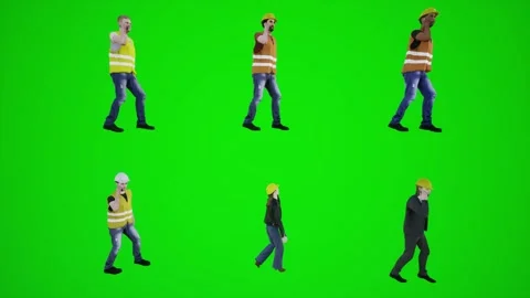 Workers and engineers walking in the building talking 3D animation on the phone Stock Footage 252661601