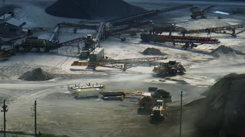 Workers and machinery at large mining quarry in Stittsville in Canada Stock Footage 253882231