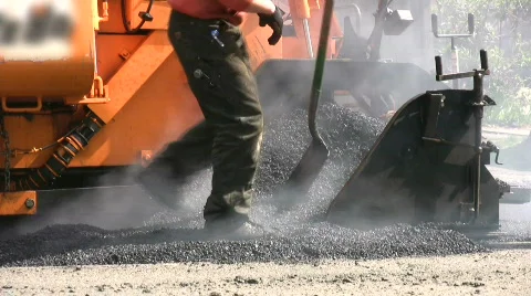 Workers Apply Asphalt to Road Construction Laying Surface Repair Crew Worker Stock Footage