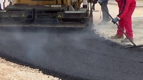 Workers Apply Asphalt To Road Construction Laying Surface Repair Crew Worker Stock-Footage 102436898