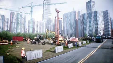 Workers are actively involved in the construction. 4k animation. Stock Footage 328539799