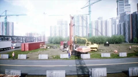 Workers are actively involved in the construction. 4k animation. Video stock 328539912