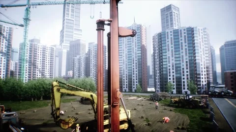 Workers are actively involved in the construction. 4k animation. Stock Footage 328540067