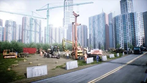 Workers are actively involved in the construction of a multi-story building Stock Illustration