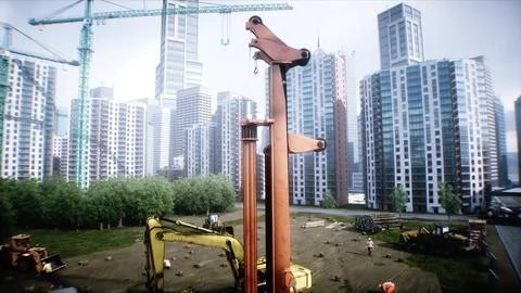 Workers are actively involved in the construction of a multi-story building Stock Illustration