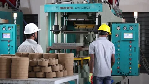 Workers are applying air gun in sand casting mould in casting foundry. Stock Footage 322195724