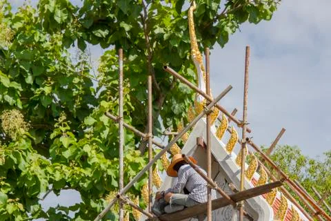 Workers are building temples Stock Photos