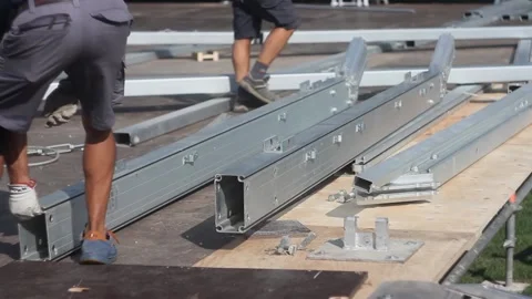 Workers are building a temporary structure on the street. Concept of job, work Stock Footage 131021499