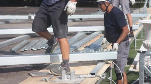 Workers are building a temporary structure on the street. City of Como. Italy 14 Stock Footage 131023090