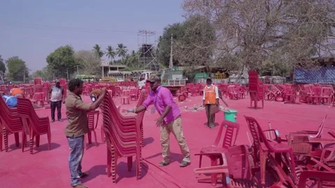 Workers are cleaning the site after the concert. Stock Footage 145497889