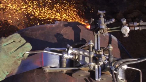 Workers are cutting the main pipe of the oil pipeline. Stock Footage 139710758