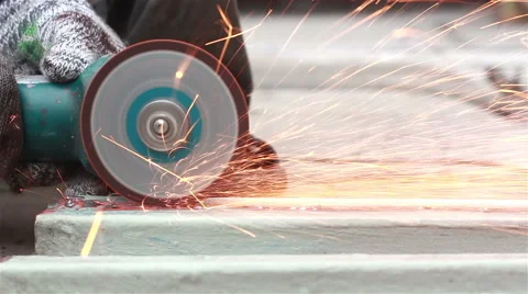 Workers are cutting steel, Frames from grinding. Stock Footage 53540725