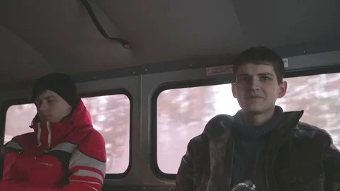 Workers are driving in a car outside the Arctic Circle.  Stock Footage 82991074