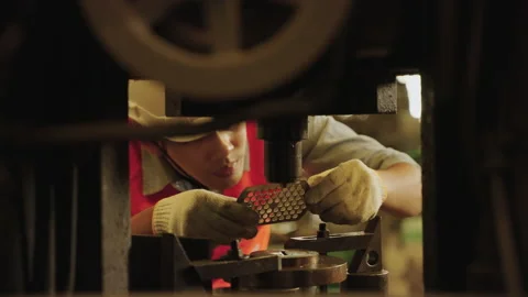 Workers are maintaining and maintaining machines in a factory Stock Footage 159732350