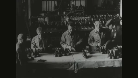 Workers are making shoes and other group of workers arranging meat Stock Footage 83413177