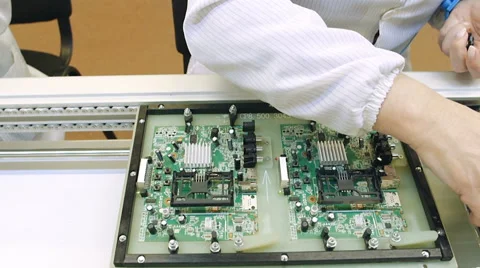 Workers are manufacturing Circuit Boards in Electronics Factory Stock Footage 50304992