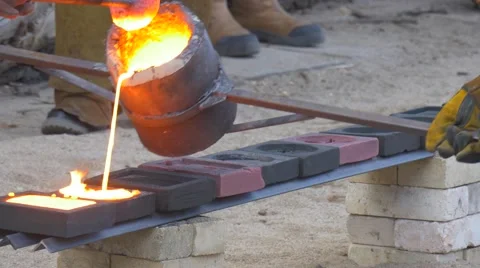 Workers Are Pouring Very Liquid Molten Metal Show For the Viewers the Iron is Видео 64383857