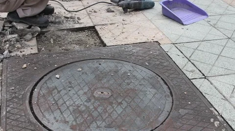 Workers are repairing pavement Stock Footage 58626664