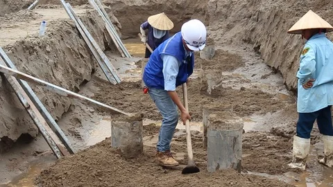 Workers are scratching the ground Stock Footage 91245358