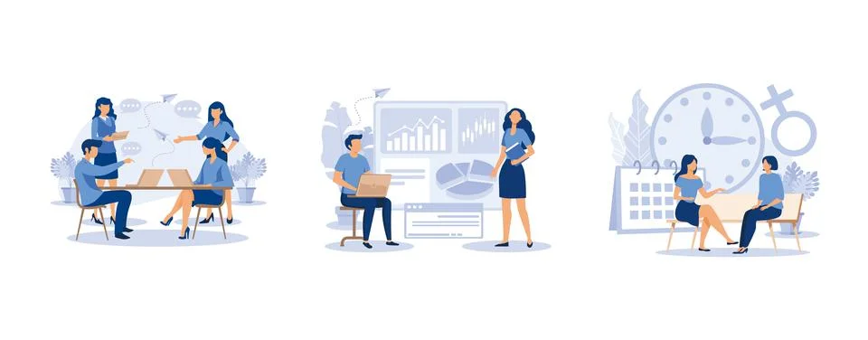 Workers are sitting at the negotiating table, office workers are studying the Illustrazione stock