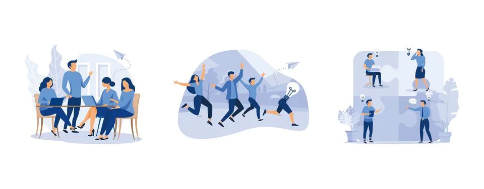 Workers are sitting at the negotiating table, company of people catches up wi Stock Illustration