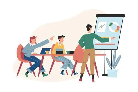 Workers are sitting at the table collective thinking Illustration