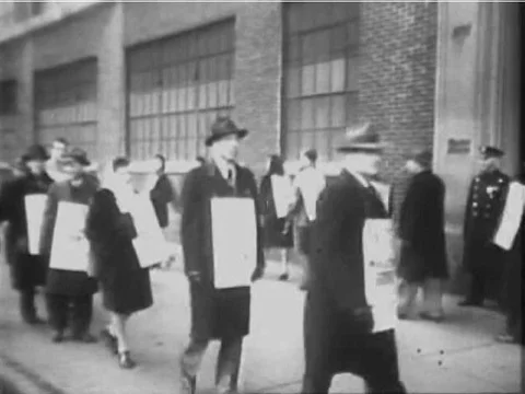 Workers are on strike from Western Electric and sympathy strikes occur, as well, Stock Footage 74965176