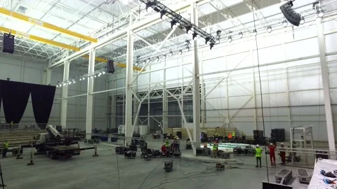 The workers are technically preparing the stage for the big concert. Stock Footage 164921224
