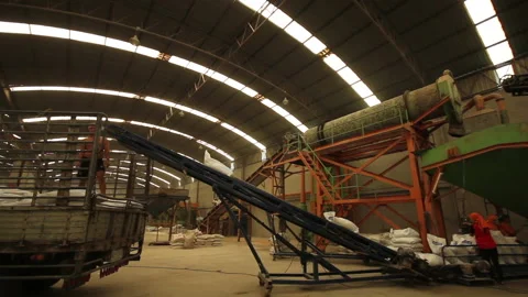 Workers are transporting fertilizer onto the transport vehicle Stock Footage 139902148
