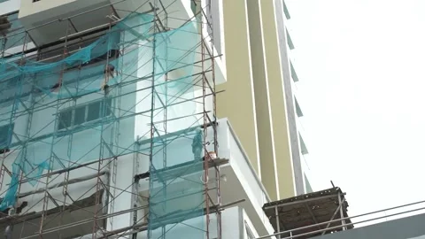 Workers are walking in scaffolding Stock Footage 255125097