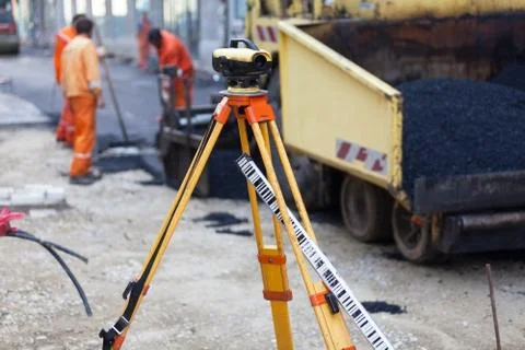Workers asphalting the street Stock Photos