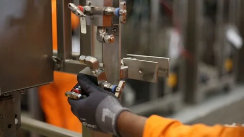 Workers assembling a set of valves 스톡 동영상 119200802