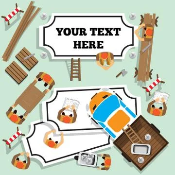 Workers attach labels. Stock Illustration