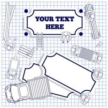 Workers attach labels on a sheet in a cage. Stock Illustration