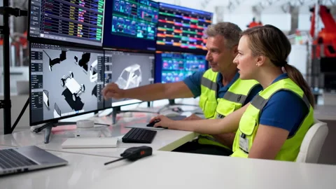 Workers On Automotive Assembly Line Using Computer Stock Footage 336791592