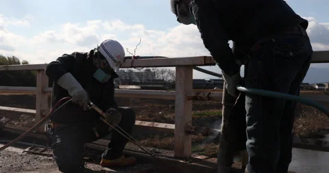 Workers on the bridge construction Stock Footage 161889310