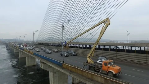 Workers on the bridge Stock Footage 106395363
