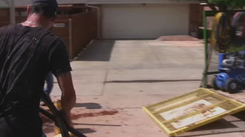 Workers build fence Stock Footage 30336391