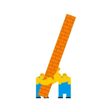 Workers build wall. Builders and brick wall Stock Illustration