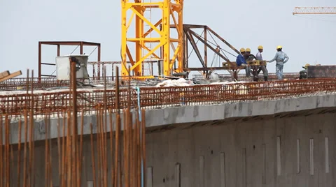 Workers Building Bridge Stock Footage 37847776