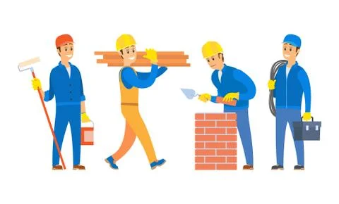 Workers on Building Construction Set of Characters Ilustración de archivo