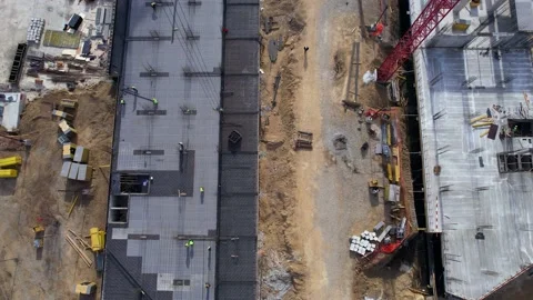 Workers on the building construction site aerial Stock Footage 172149459