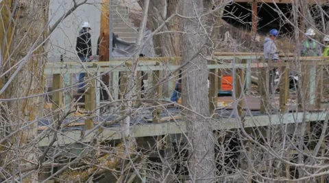 Workers Building In the Forest Stock Footage 61048852