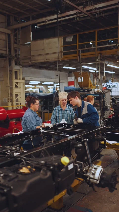 Workers on the car assembly line Video stock 340481950