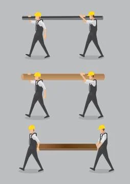 Workers Carrying Long Materials Vector Illustration Stock Illustration