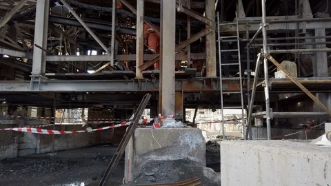 Workers carrying out hot work, welding, cutting and grinding during a Stock Footage 108464361