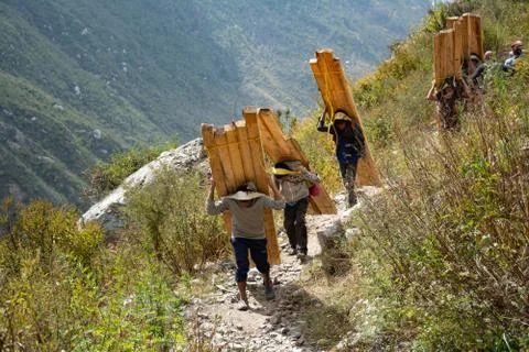 Workers Carrying Wood Stock Photos